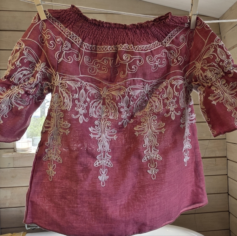 100% Cotton Dusty Rose Little Sassy Bell Sleeve Embroidered Size 2T.